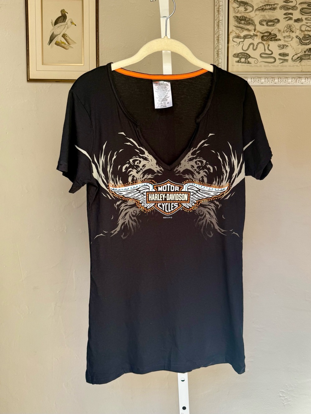 2013 Harley-Davidson Black V-Neck Tee with Winged Logo XL - tag cut